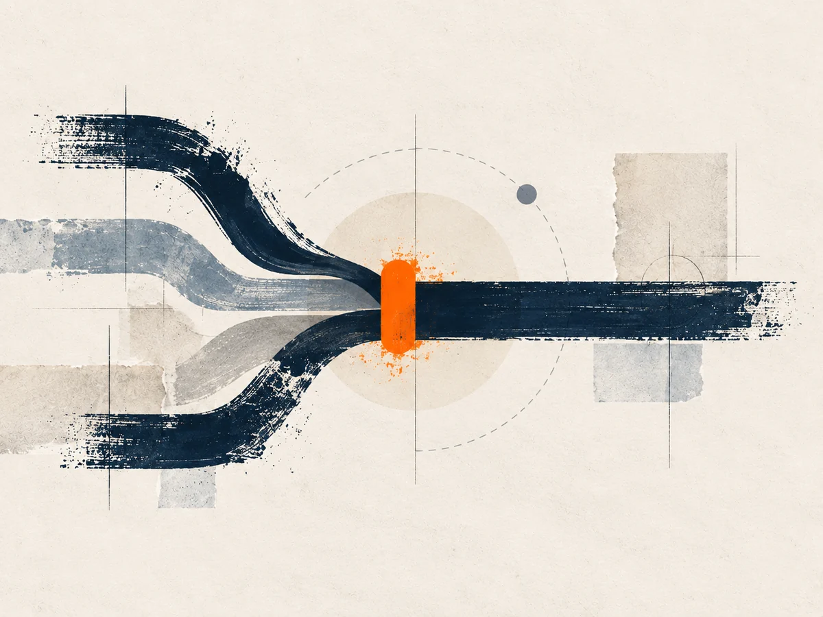 Illustration abstraite de plusieurs trajectoires réunies en une direction claire