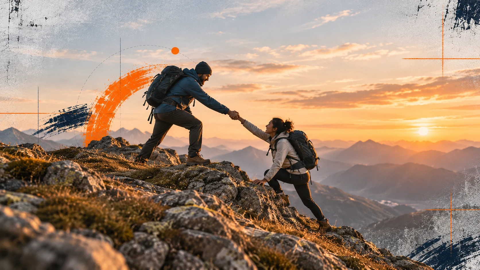 Deux alpinistes progressant ensemble vers un sommet