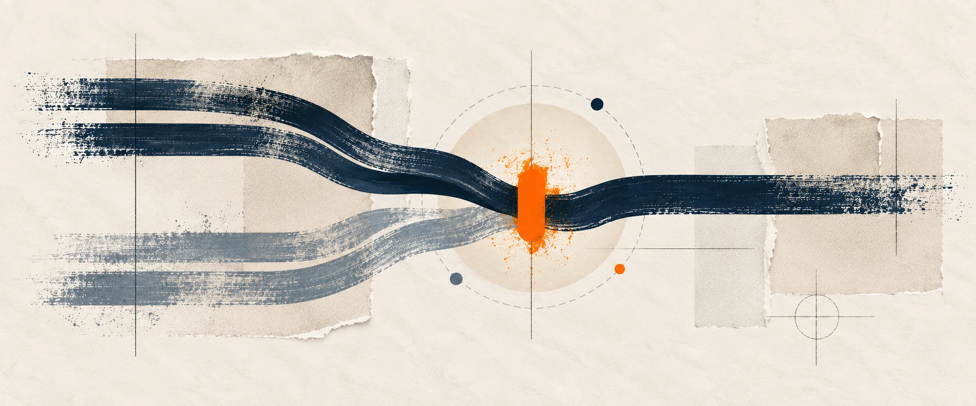 Illustration abstraite de trajectoires qui convergent vers un point de décision